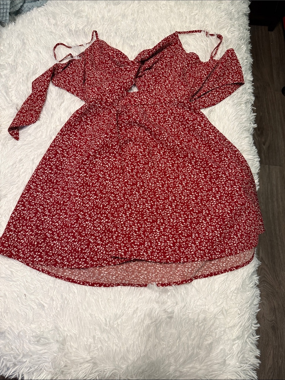 SHEIN Red Floral Cold-Shoulder Spaghetti Strap Dress